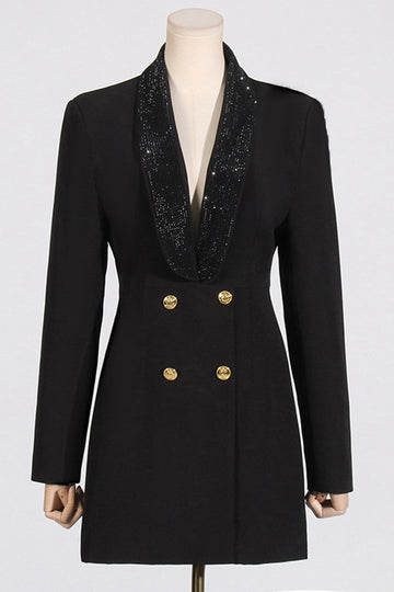 Glitrende Svart Sjal Jakkeslag Ryggløs Beading Dame Blazer